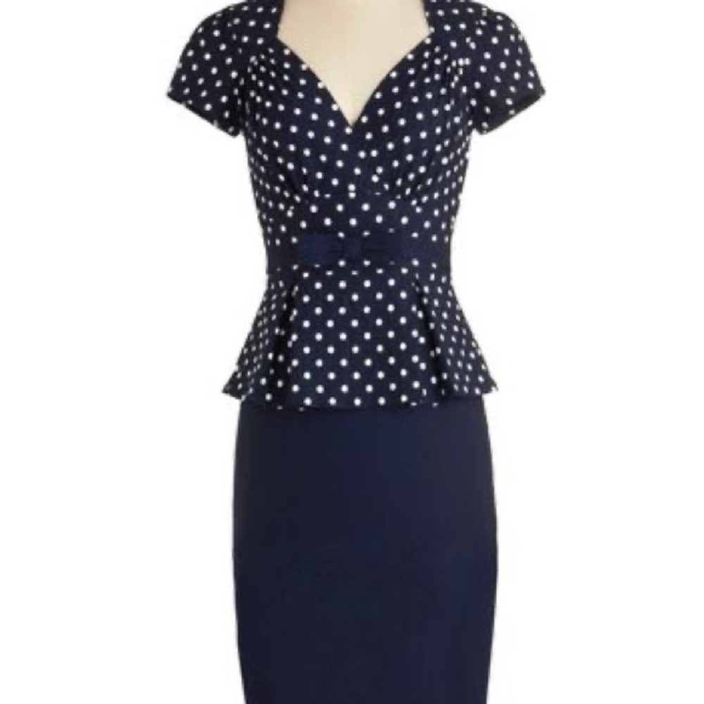 Stop Staring Navy and White Polka Dot Dress
